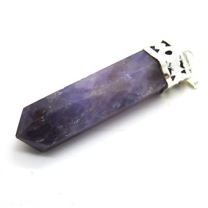 Amethyst Pencil Pendant Silver Plated Cap
