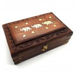 Rosewood Box Brass Inlay 3 Elephant - 1 Pcs