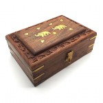 Rosewood Box Brass Inlay 2 Elephant 1 Pcs