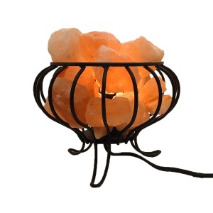 Salt Lamp Iron Wrought Basket with Salt Chunks 6'' Complete