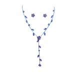 Rhinestone Purple Flower Necklace & Earring Set