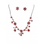 Rhinestone Red Flower Necklace & Earring Set