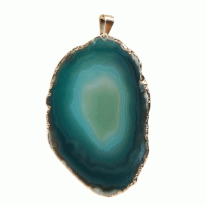 Agate Slice Pendant Green Silver Edge 6-8cm