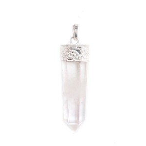 Clear Quartz Pencil Pendant Silver Plated Cap