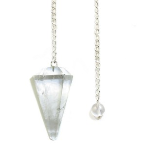 Clear Quartz Pendulum / Pendant Faceted Platinum Plated 30-35mm