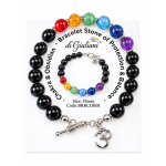 Chakra Obsidian 8mm Ball OM Bracelet on Card & Gift Pouch (55mm) Chakra Obsidian 8mm Ball OM Bracelet on Card & Gift Pouch (55mm)