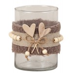 Candle Glass Holder With Heart Decoration H:13 x D:10cm - 5009