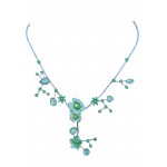 Rhinestone Green Flower Necklace & Earring Set
