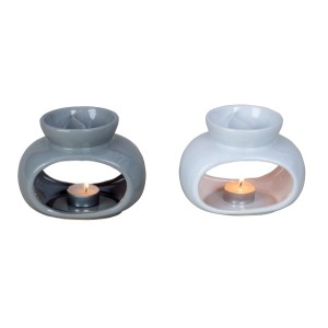 Oval White & Grey Ceramic Oil Burner H:11.6 x W:15cm 7134