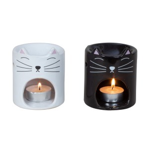 Cats Black/White Ceramic Oil Burner H:9cm x D:8cm 7143