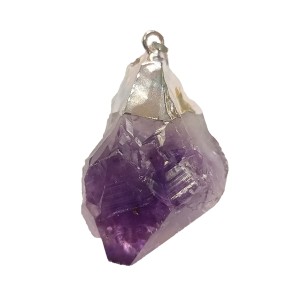 Amethyst Rough Pendant Silver Plated Cap