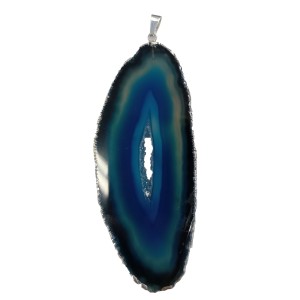 Agate Slice Pendant Blue Silver Edge 6-8cm