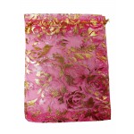 Organza Bag Pink with Roses 3.5x4.75in-12 pcs