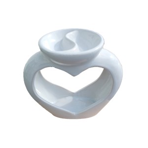 Heart White & Grey Ceramic Oil Burner H:13.8 x W:16cm 7139