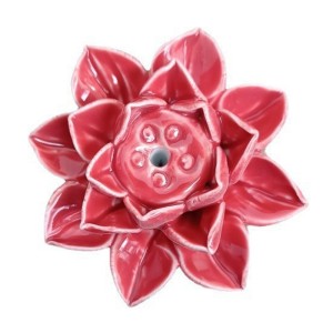 Porcelain Lotus Incense Holder Hand Carved (55mm) (Crimson) (Slightly Chipped) 