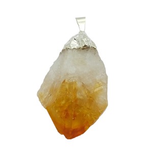 Citrine Rough Silver Plated Capped Pendant (B - Grade)