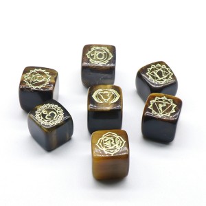 Tiger's Eye Cube Engraved Reiki Meditation Wicca Power Balancing Set