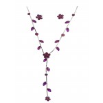 Rhinestone Purple Flower Necklace & Earring Set