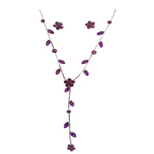 Rhinestone Purple Flower Necklace & Earring Set Rhinestone Purple Flower Necklace & Earring Set