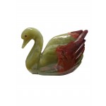 Multi Green Onyx Hand Carved Marble Swan 6"
