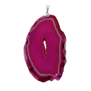 Agate Slice Pendant Pink Silver Edge 6-8cm