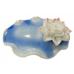 Porcelain Lotus Leaf Dish Incense Holder Hand Carved (11x11cm) Blue 