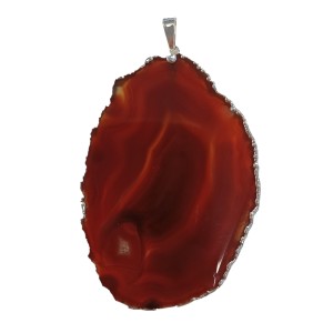 Agate Slice Pendant Brown Silver Edge 6-8cm