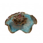 Porcelain Lotus Leaf  Dish Incense Holder Hand Carved (11x11cm) Turquoise