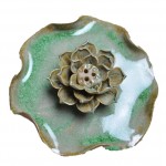 Porcelain Lotus Leaf  Dish Incense Holder Hand Carved (11x11cm) Green Lotus