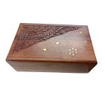 Rosewood Hand Carved Box (Flower) Brass Inlay