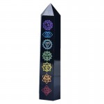 Obsidian Black Engraved Symbols Wand (Chakra) 70mm