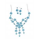 Rhinestone Blue Flower Necklace & Earring Set