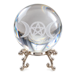 Moon Pentagram 3D Laser Engraved Glass Sphere On Metal Stand (60mm) Moon Pentagram 3D Laser Engraved Glass Sphere On Metal Stand (60mm)