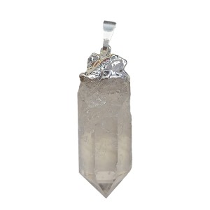 Clear Quartz  Point Pendant Silver Plated Cap Brazil
