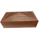 Rosewood Hand Carved Brass Inlay Box (Flower) Medium