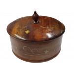 Rosewood Hand Carved Trinket Box Brass Inlay 10cm